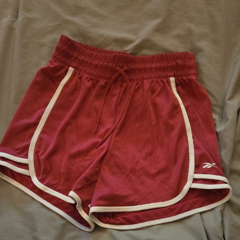 Reebok Red Athletic Shorts with Curved Hem and Elastic Waistband